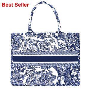 Large Capacity Cotton Linen Tote Bag, Jacquard Retro Handbag for Women